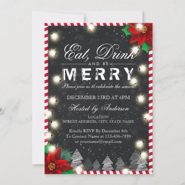 Eat Drink & Be Merry Christmas Party Invitation (Front)