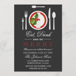 Eat Drink & Be Merry Christmas Party Invitation