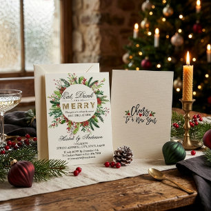 Eat Drink & Be Merry Christmas Party Invitation