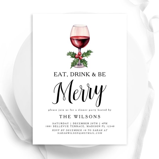 Eat Drink & Be Merry Christmas Party Invitation (Creator Uploaded)
