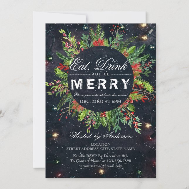 Eat Drink & Be Merry Christmas Party Invitation (Front)