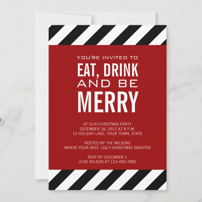 EAT DRINK BE MERRY CHRISTMAS PARTY INVITATION (Front)