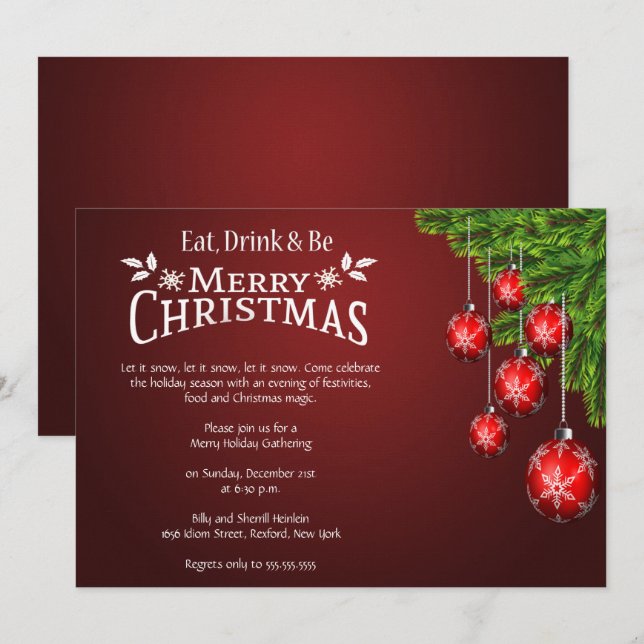 Eat, Drink & Be Merry Christmas Party Invitation (Front/Back)