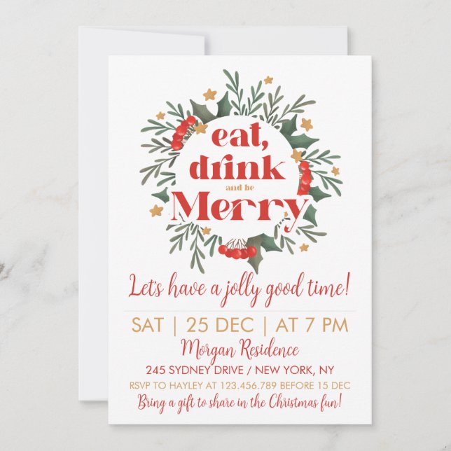 Eat, Drink & Be Merry Christmas Party Invitation (Front)