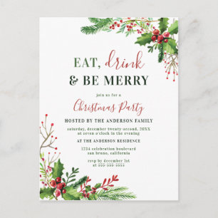 Eat, Drink & Be Merry Christmas Party Invitation Postcard