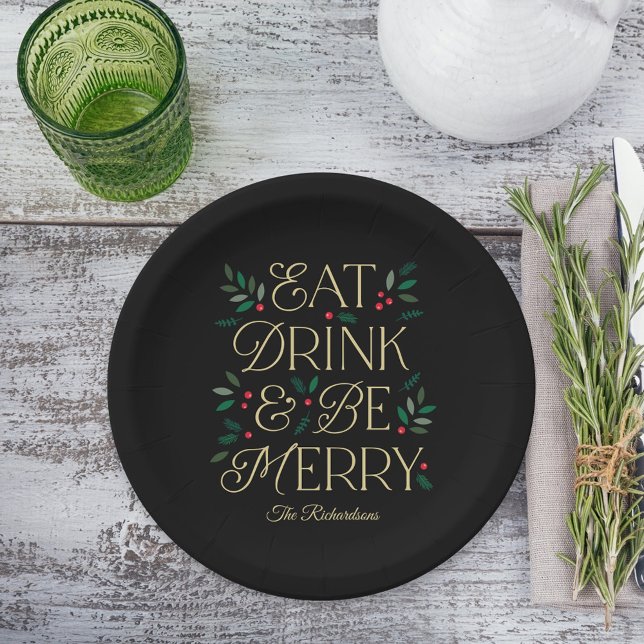 Eat Drink Be Merry Christmas Party Plates (Creator Uploaded)