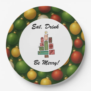 Eat, Drink, Be Merry Christmas Round Paper Plate