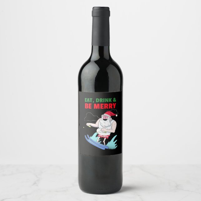 Eat, Drink & Be Merry Christmas Wine Label (Front)