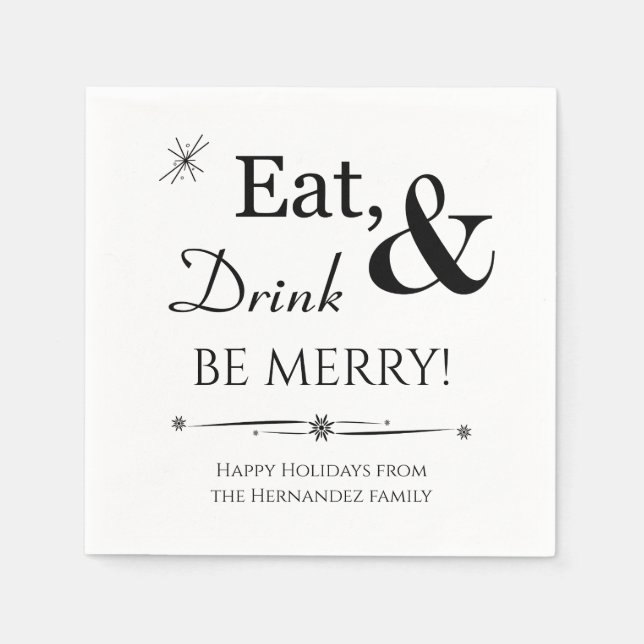 Eat Drink Be Merry Cute Retro Christmas Holidays Napkin (Front)