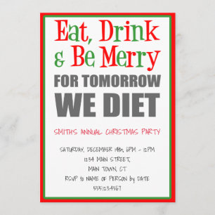 Eat Drink Be Merry Funny Christmas Party Invitation