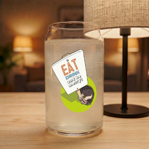 Eat Drink & Be Merry Hedgehog Picket Sign Can Glass