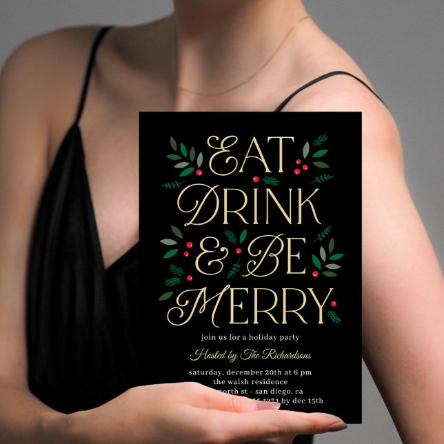 Eat Drink Be Merry Holiday Party Invitation (Creator Uploaded)
