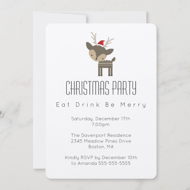 Eat Drink Be Merry Minimalist Christmas Party Invitation (Front)