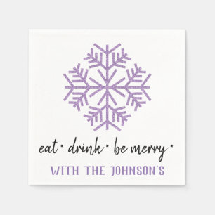 Eat Drink Be Merry Purple Plum Black White Snow Napkin
