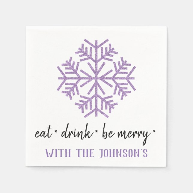 Eat Drink Be Merry Purple Plum Black White Snow Napkin (Front)