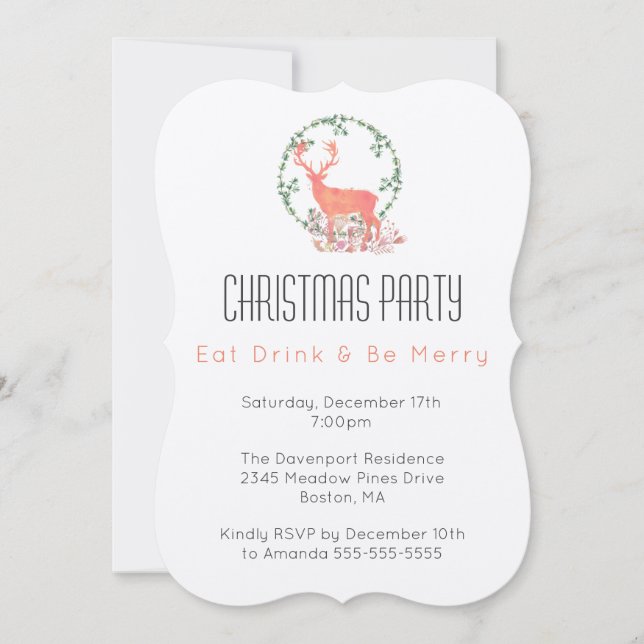 Eat Drink Be Merry Reindeer Christmas Party Invitation (Front)