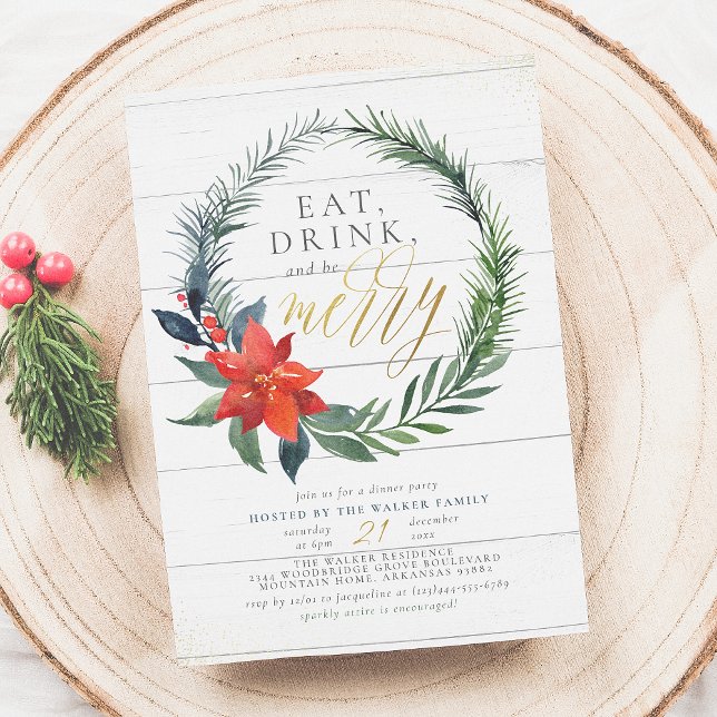 Eat Drink & Be Merry | Rustic Wood Dinner Party Invitation (Creator Uploaded)