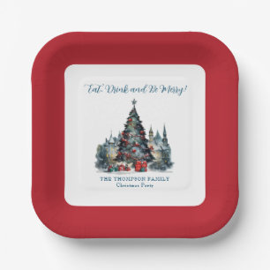 Eat Drink Be Merry Traditional Scene Christmas Paper Plate