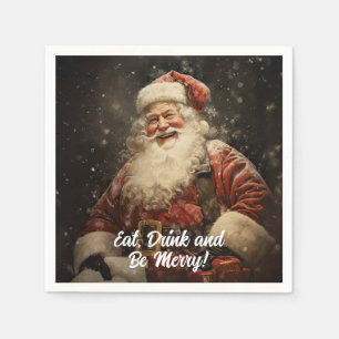 Eat Drink Be Merry Vintage Santa Claus Christmas Napkin