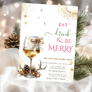 Eat Drink & Be Merry Wine Glass Bow Invitation