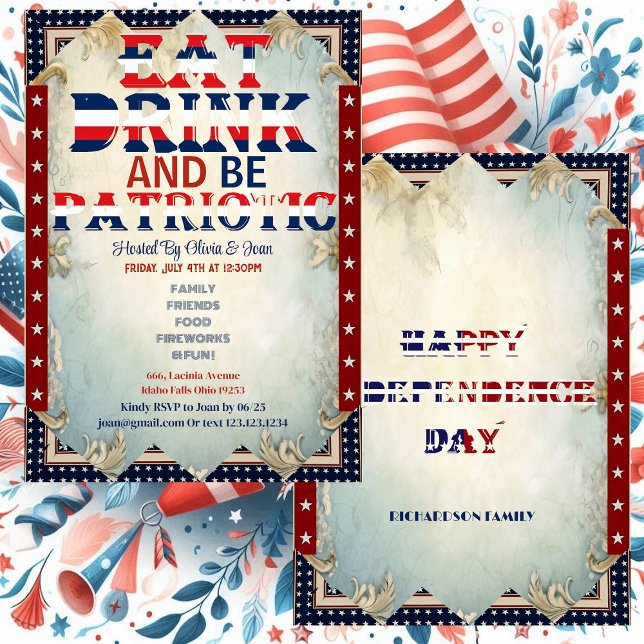 Eat Drink & Be Patriotic 4 July Party Shabby Chic  Invitation (Eat Drink & Be Patriotic 4 July Party Shabby Chic Invitation)