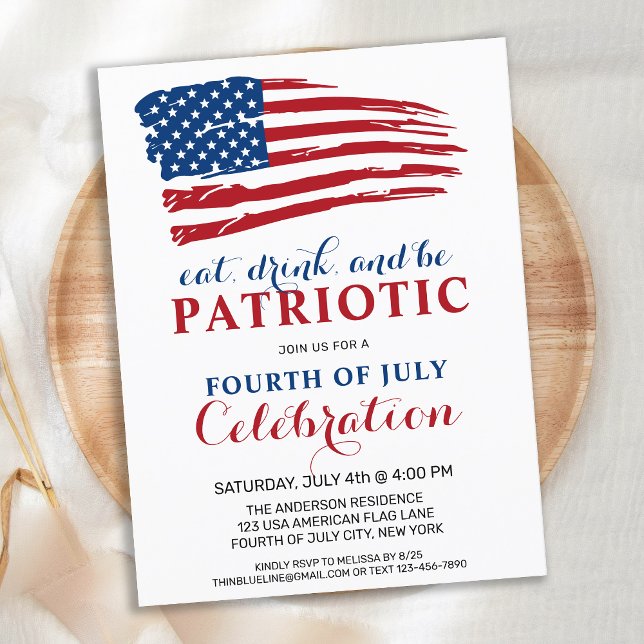 Eat Drink Be Patriotic USA Flag 4th Of July Party  Invitation Postcard (Creator Uploaded)
