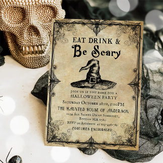 Eat Drink & Be Scary Adult Halloween Party Gothic Invitation