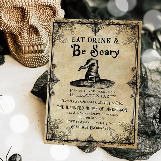 Eat Drink & Be Scary Adult Halloween Party Gothic Invitation (Creator Uploaded)