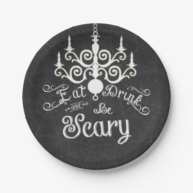 Eat Drink Be Scary Chalk Halloween Party Plates (Front)