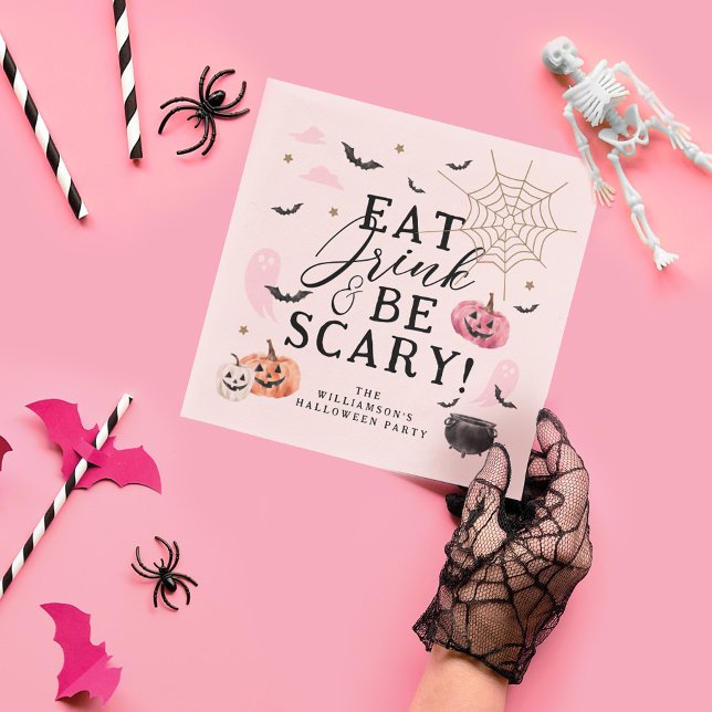 Eat Drink & Be Scary Fun Pumpkin Halloween Party  Napkin (Eat Drink & Be Scary Fun Pumpkin Halloween Party Napkins)