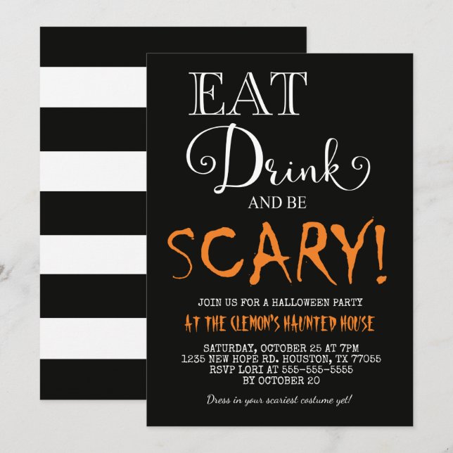 Eat Drink & Be Scary Halloween Invitation (Front/Back)