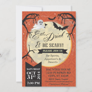 Eat, Drink & Be Scary Halloween Invite - Orange