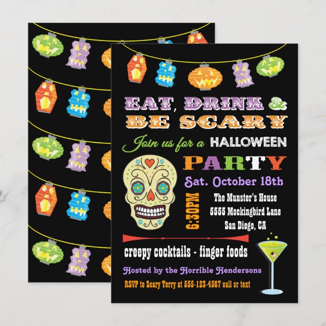 Eat drink & be Scary Halloween Party Invitations (Front/Back)