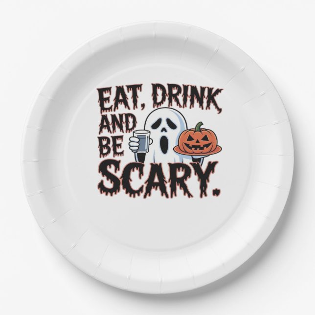 Eat Drink Be Scary Halloween Pumpkin Creative Styl Paper Plate (Front)