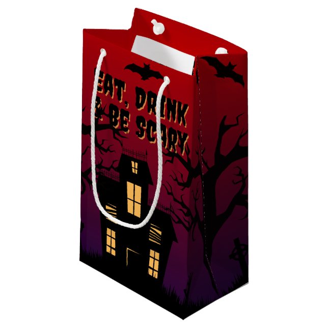 Eat, Drink & Be Scary Halloween Small Gift Bag (Front Angled)