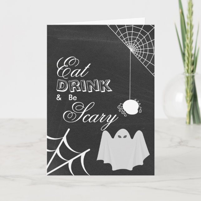 Eat Drink & be Scary Halloween Spider Web Card (Front)