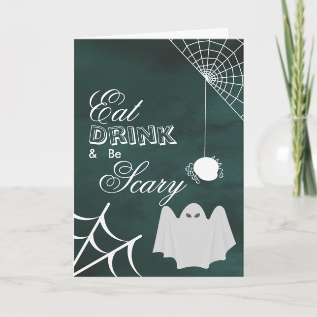 Eat Drink & be Scary Halloween Spider Web Card (Front)