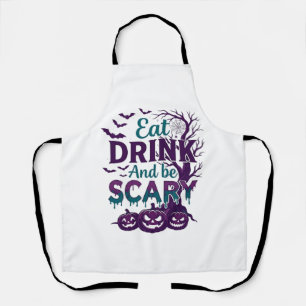 Eat Drink Be Scary Halloween Spooky Tree Pumpkins_ Apron