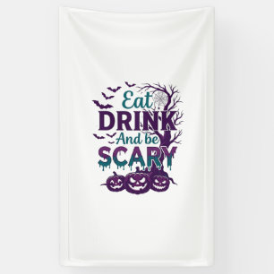 Eat Drink Be Scary Halloween Spooky Tree Pumpkins_ Banner