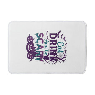 Eat Drink Be Scary Halloween Spooky Tree Pumpkins_ Bath Mat