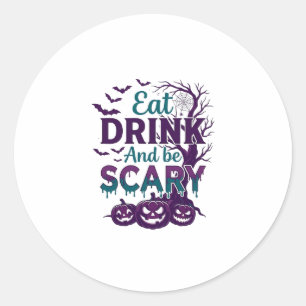 Eat Drink Be Scary Halloween Spooky Tree Pumpkins_ Classic Round Sticker