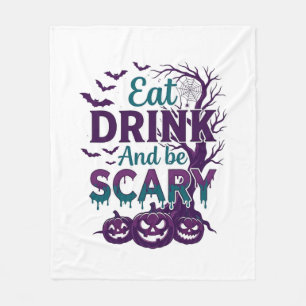 Eat Drink Be Scary Halloween Spooky Tree Pumpkins_ Fleece Blanket