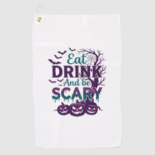 Eat Drink Be Scary Halloween Spooky Tree Pumpkins_ Golf Towel