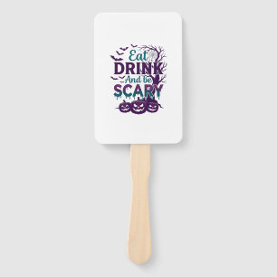 Eat Drink Be Scary Halloween Spooky Tree Pumpkins_ Hand Fan