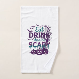 Eat Drink Be Scary Halloween Spooky Tree Pumpkins_ Hand Towel