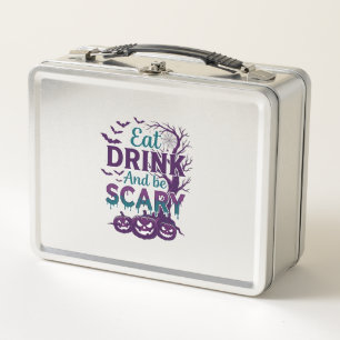 Eat Drink Be Scary Halloween Spooky Tree Pumpkins_ Metal Lunch Box