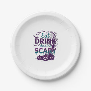 Eat Drink Be Scary Halloween Spooky Tree Pumpkins_ Paper Plate