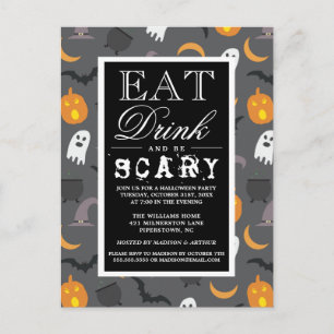 Eat Drink & Be Scary   Happy Halloween Party Invitation Postcard