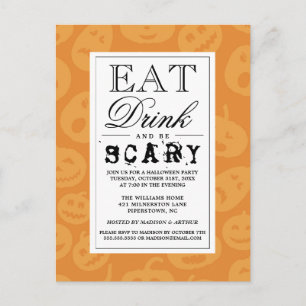 Eat Drink & Be Scary   Happy Halloween Party Invitation Postcard