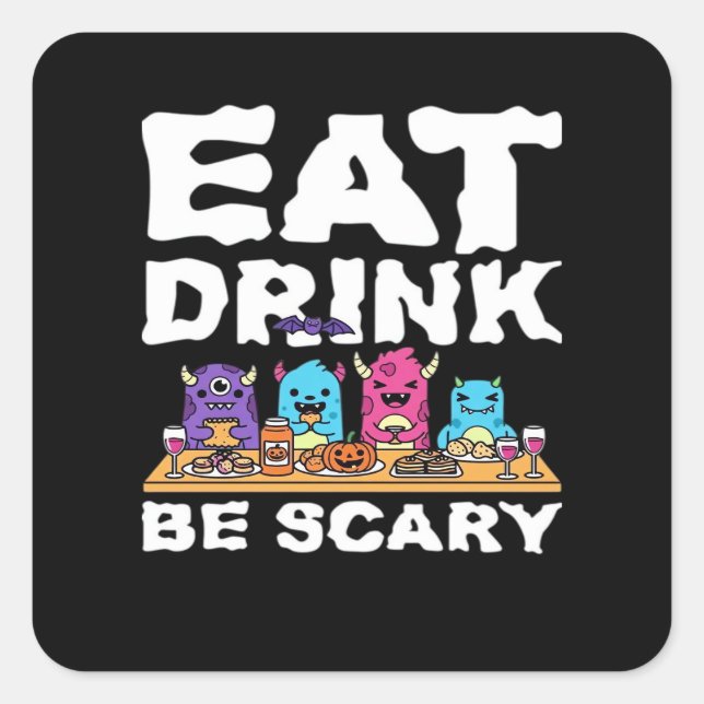 Eat Drink Be Scary Monster Halloween Square Sticker (Front)
